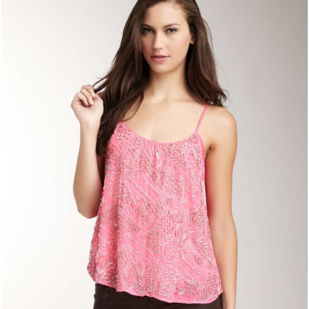 Pink Silk Camisole with Metal Beads